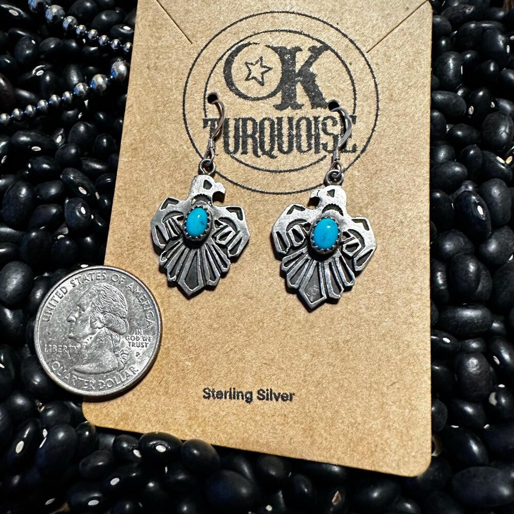 Authentic Sterling Silver and Turquoise Thunderbird drop earrings